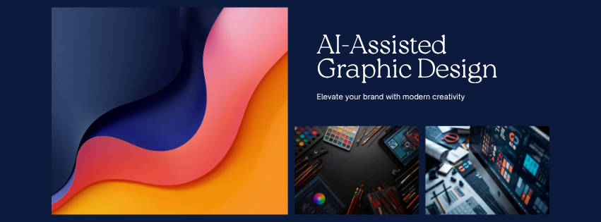 AI-assisted graphic design banner showcasing creative tools color palettes and modern design workspace by OnlinEmage