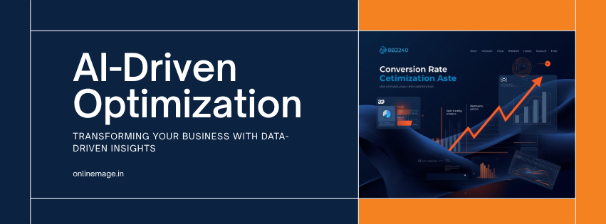 AI-driven conversion rate optimisation banner showing conversion growth chart data insights and business optimization dashboard by OnlinEmage