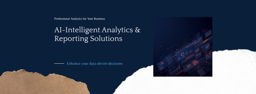 AI-intelligent analytics and reporting banner featuring real-time data dashboards and professional business analytics solutions by OnlinEmage