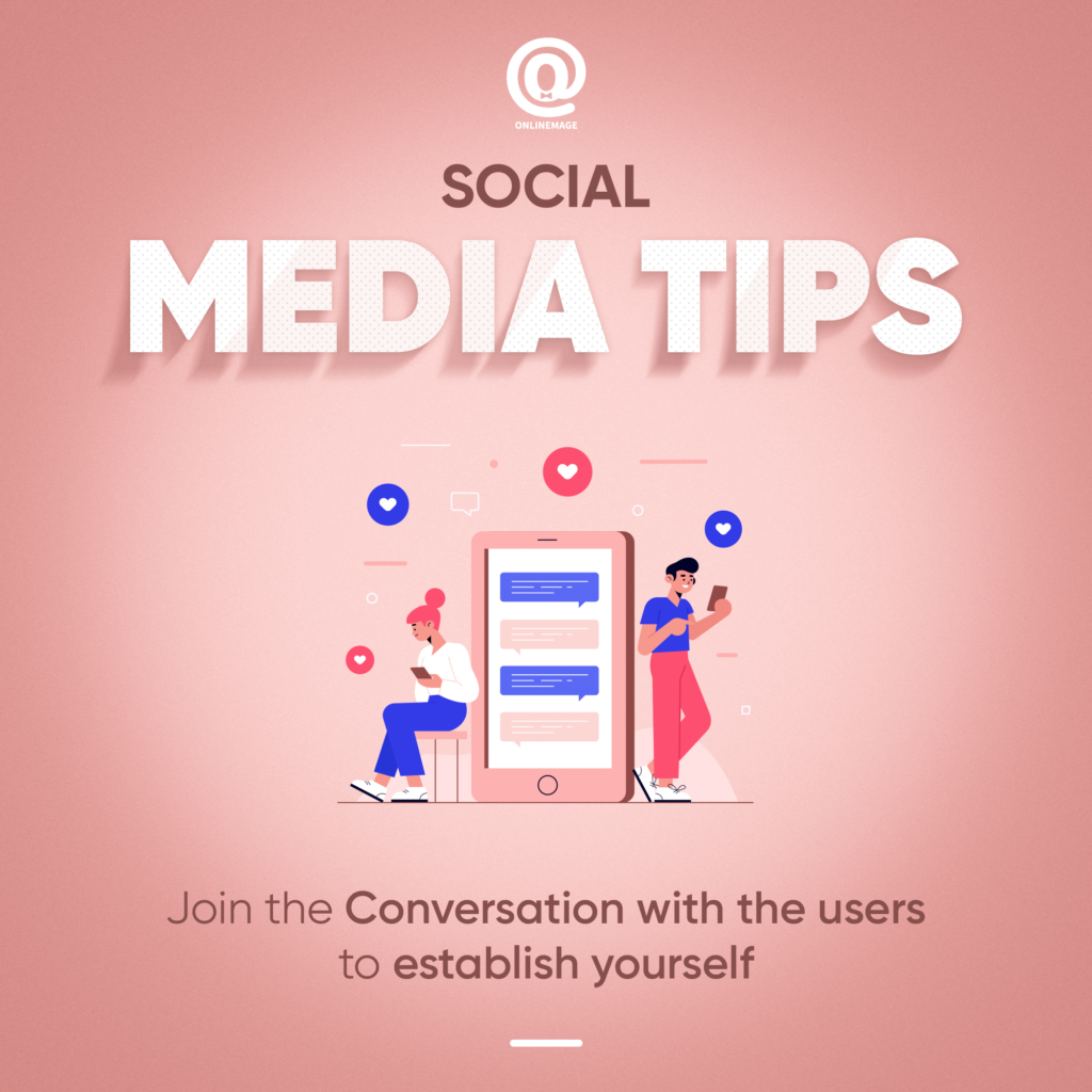 Illustration of a large smartphone with chat bubbles and people around it, conveying social media tips and conversation online.